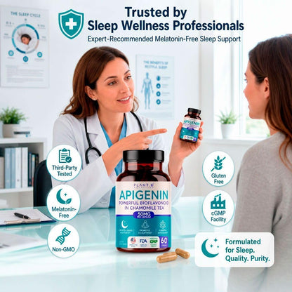 PLANT.O NUTRITION Apigenin 50mg Supplement for Sleep Support & Relaxation - Melatonin Free Bioflavonoid Capsules Found in Chamomile Tea, Third Party Tested, Gluten Free, 60 Capsules