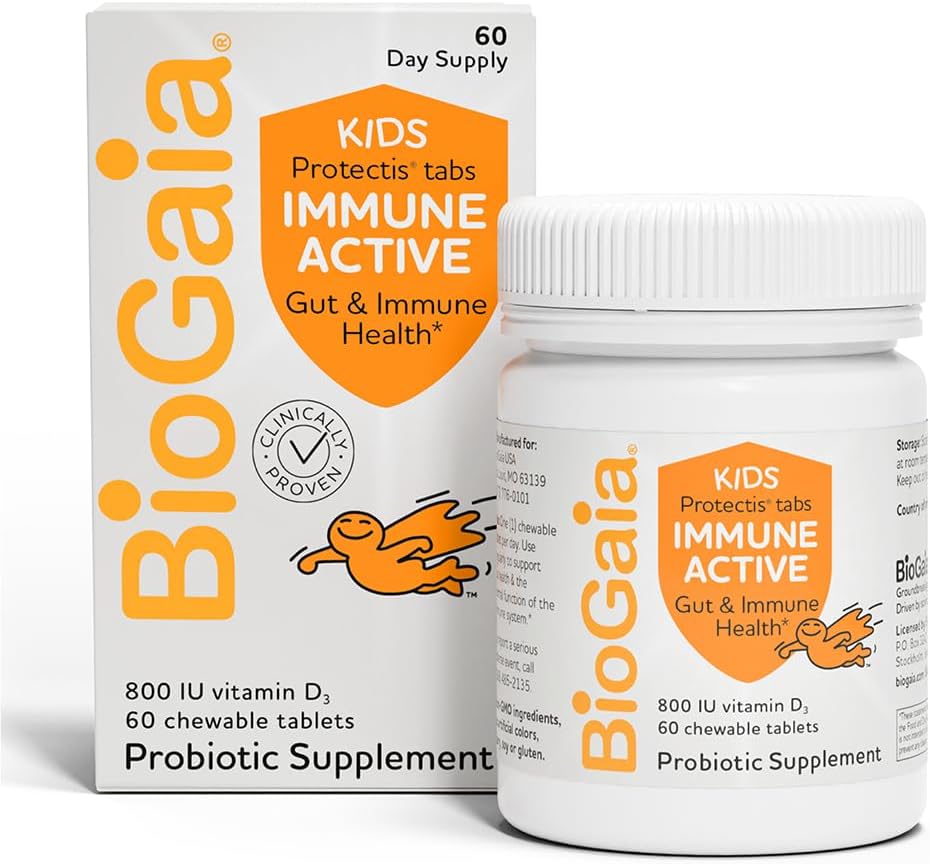 BioGaia Immune Active Kids Probiotic + Vitamin D | Immune & Digestive | Pediatrician-Recommended | Supports Immune Health | Promotes Digestive Health & Regularity | with Vitamin D | 60 Day Supply