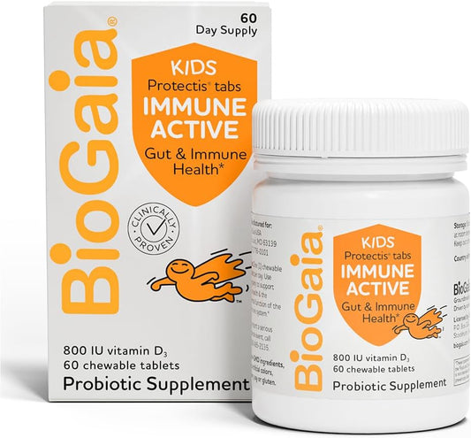 BioGaia Immune Active Kids Probiotic + Vitamin D | Immune & Digestive | Pediatrician-Recommended | Supports Immune Health | Promotes Digestive Health & Regularity | with Vitamin D | 60 Day Supply