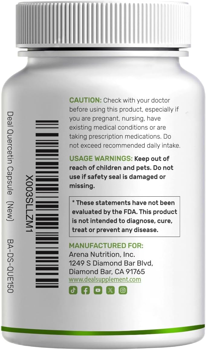 DEAL SUPPLEMENT Quercetin 1,000mg Per Serving, 300 Capsules – Healthy Immune Support Supplements, High Bioavailable Flavonoids, Natural Antioxidant – Non-GMO, Soy Free, No Gluten