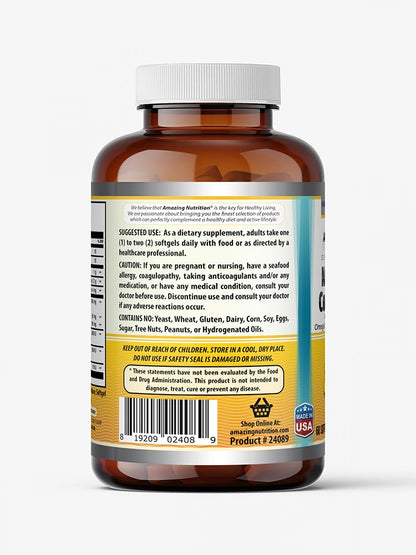 Amazing Omega Norwegian Cod Liver Oil 1000 Mg 250 Softgels | Lemon Flavor