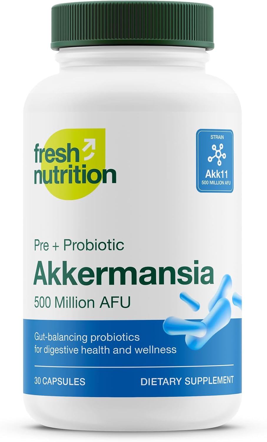Fresh Nutrition Akkermansia Muciniphila Probiotic 500M AFU for GLP-1 Production - Pre + Probiotic Supplement - 30 Capsules