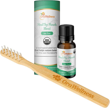 OraWellness Nut Free Healthy Mouth Blend Organic Toothpaste & Mouthwash Alternative + BrushEco Bamboo Toothbrush with 3 Rows to Reduce Gum Disease, Promote Healthy Teeth and Gums