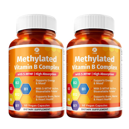 1 Body Methylated Vitamin B Complex, 5-MTHF & Methyl B12, 60 Capsules