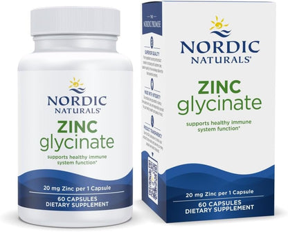 Nordic Naturals Zinc Glycinate 20mg, Highly Absorbable Supplements, 60Count | Highly absorbable zinc glycinate supports immune health & optimal wellness. Non-GMO, gluten-free, vegan. 60 servings.