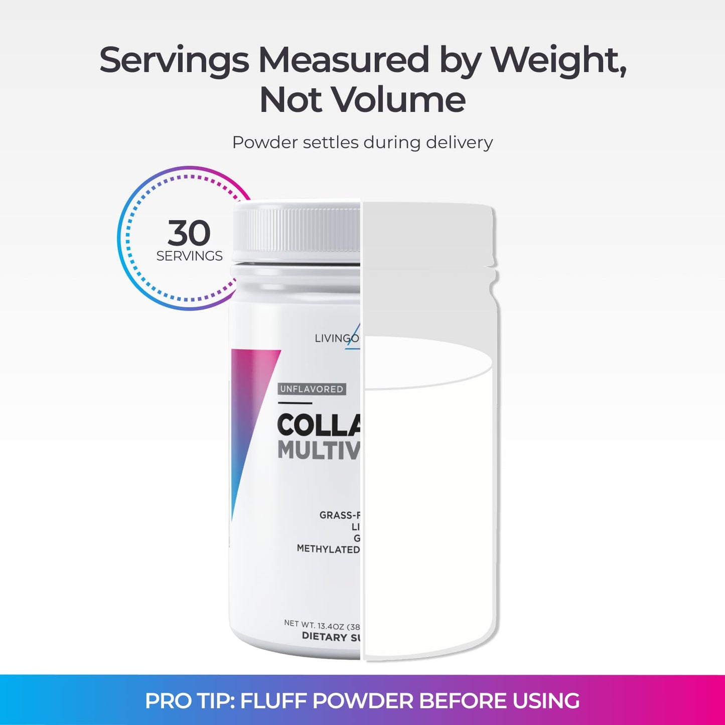 Livingood Daily Collagen Powder for Women and Men, Vanilla, Grass Fed Protein, Hydrolyzed Collagen Peptides with Vitamin C & Multi Vitamins for Hair, Skin, Nail & Gut Health, Gluten Free, 30 Servings