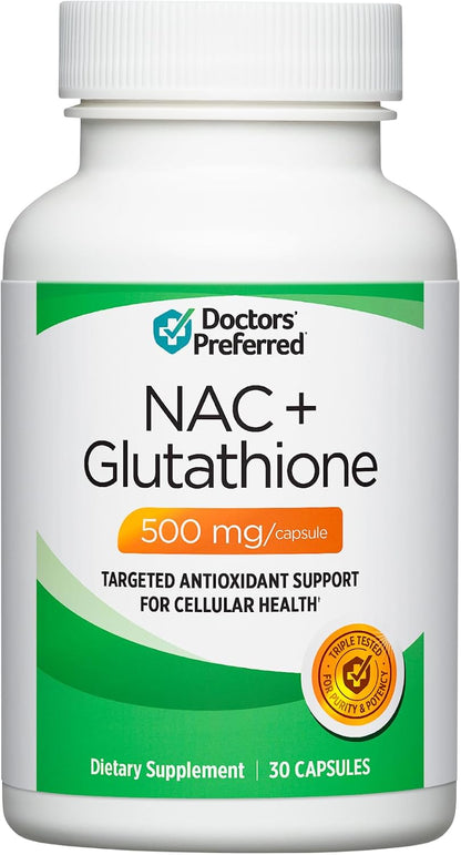 DOCTORS' PREFERRED N-Acetyl L-Cysteine (NAC) + Glutathione | 30 Capsules | Antioxidant Support