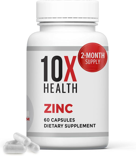 10X Health Zinc 30mg - 60 Capsules | Zinc Supplements: DNA & Protein Synthesis, Immune Support, Highly Absorbable, 60ct
