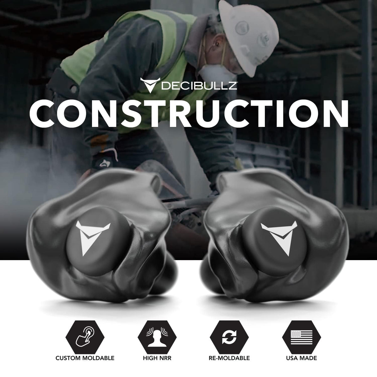 Decibullz - Custom Molded Earplugs, 31dB Highest NRR, Comfortable Hearing Protection