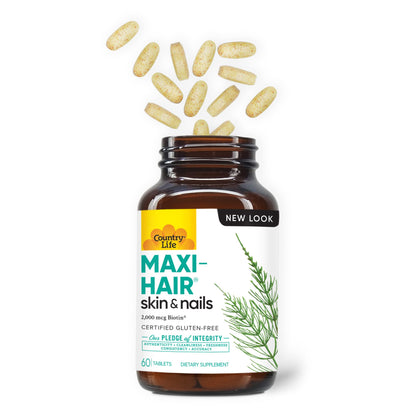 Country Life Maxi-Hair with 2000mcg of Biotin, Nourishes Hair, Skin and Nails 60 Tablets