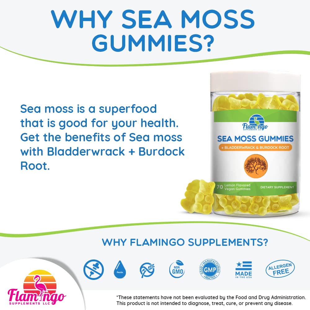 Sea Moss Gummies Plus Organic Bladderwrack and Burdock Root. Tasty Alternative to Sea