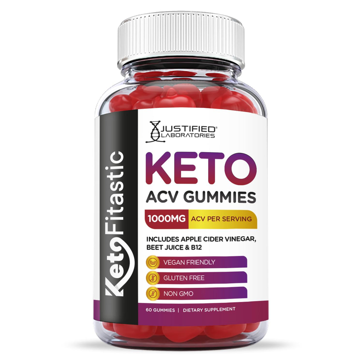 Justified Laboratories (3 Pack) Ketofitastic Keto Gummies 1000MG ACV with Pomegranate