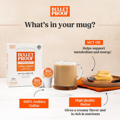 Bulletproof Coffee + Organic Grass-Fed Butter Single-Serve Pods, Keto Coffee, All-in-One Recipe with MCT Oil and Butter, 24 Count