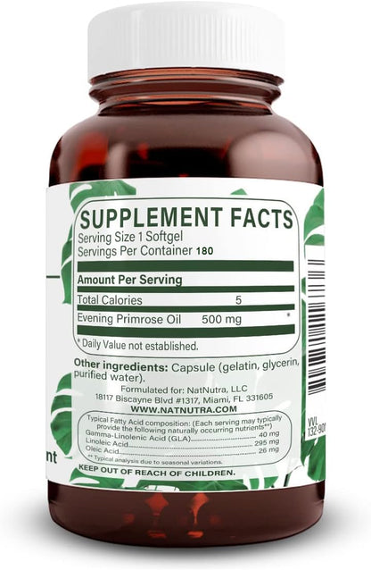 Natural Nutra Evening Primrose Oil Supplement, 500 mg, 90 Softgels | Nerve Health, Helps Reduce Skin Blemishes & Fatty Acid, Balance Body Secretions, Promote Heart Health, Skin Clarity