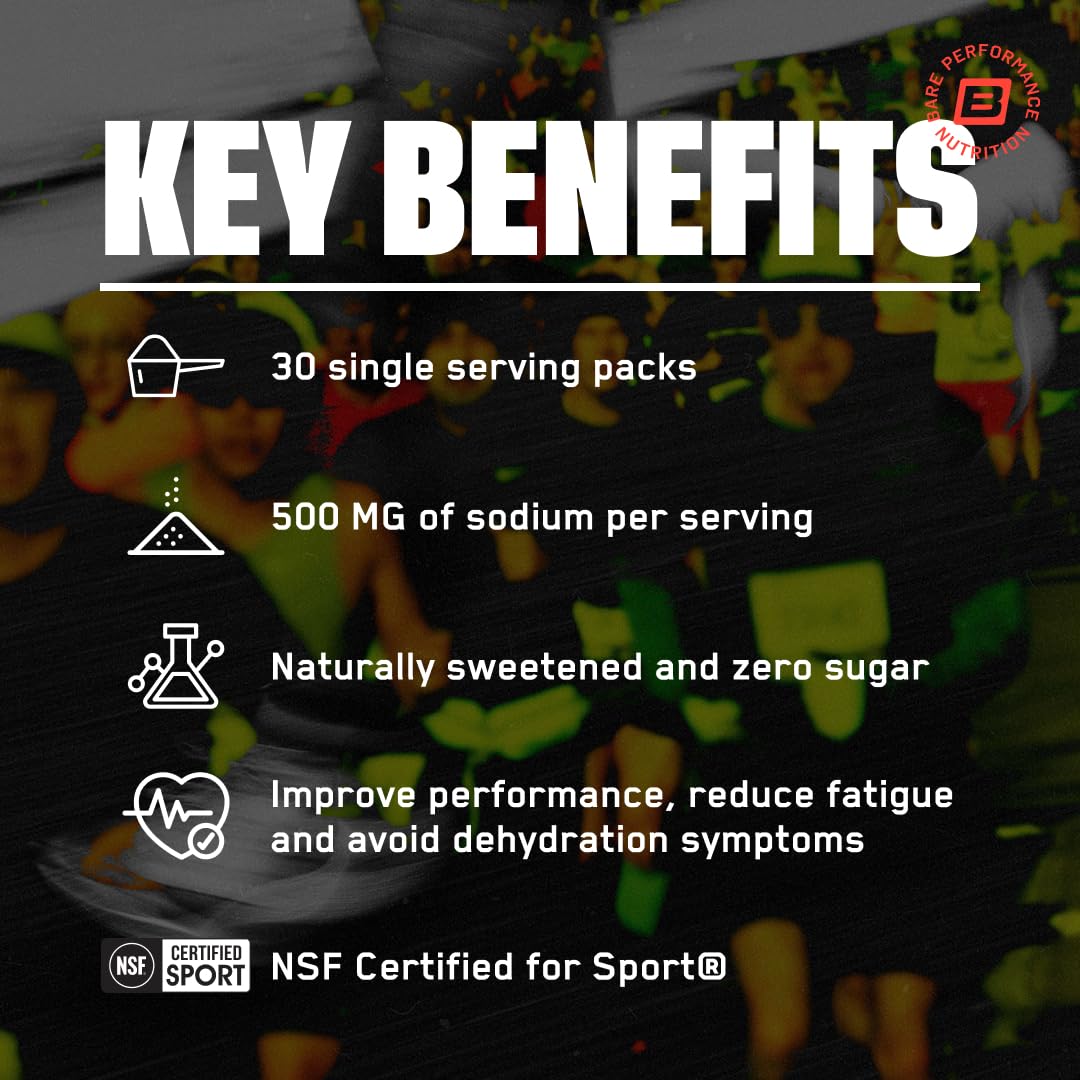BARE PERFORMANCE NUTRITION BPN Electrolytes Hydration Drink Mix | Sugar Free Electrolyte Powder | 500mg Sodium per Serving | Naturally Sweetened | Lemon Lime, 50 Servings | Zero Sugar, 500mg Sodium per Serving, Naturally Sweetened