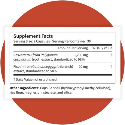 Pattern Wellness Resveratrol with Fisetin – Supports Cellular, Heart & Immune System Health – Promotes Antioxidant Protection – Vegan, Non-GMO, Gluten-Free – 60 Capsules