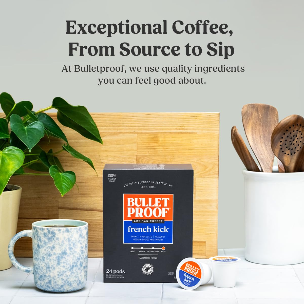 Bulletproof Original Medium-Roast Single-Serve Coffee Pods, 24 Count, 100% Arabica Beans, Clean Coffee Tested for Toxins