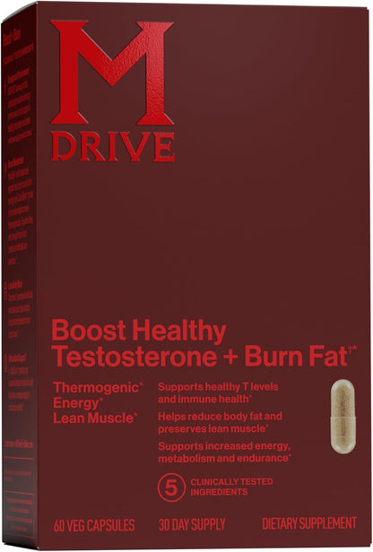 Mdrive Boost and Burn Testosterone Booster & Fat Burner for Men, 60 Caps | KSM-66 Ashwagandha; Chromax chromium; Thermogenic formula; Boosts energy & endurance; Supports lean muscle; 30-day supply