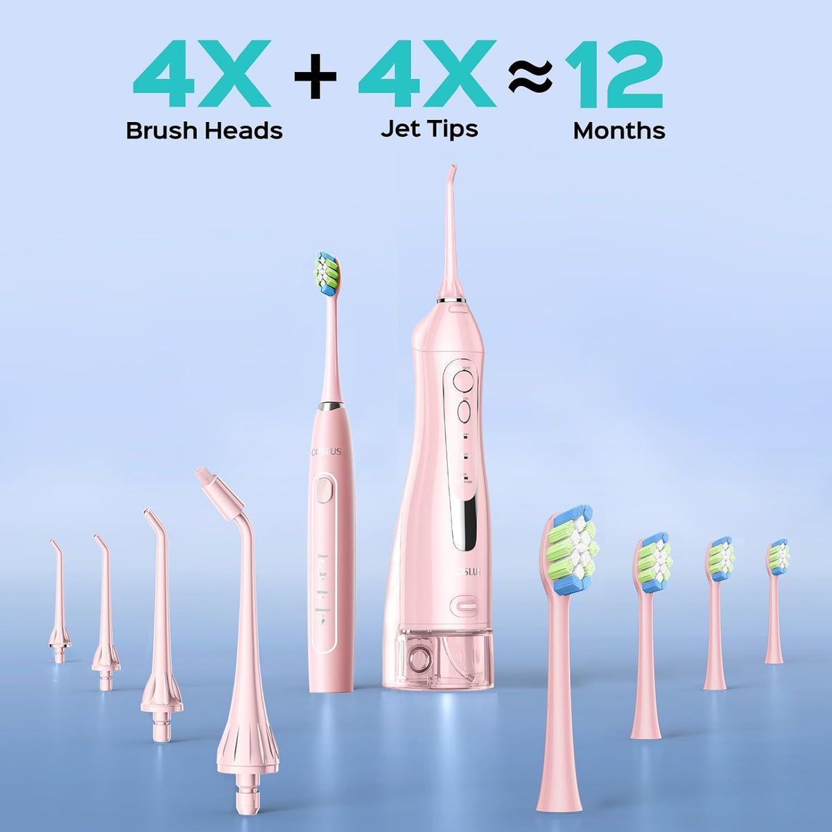 COSLUS C20C41 Water Flosser Electric Toothbrush Combo, Pink Oral Clean Kit