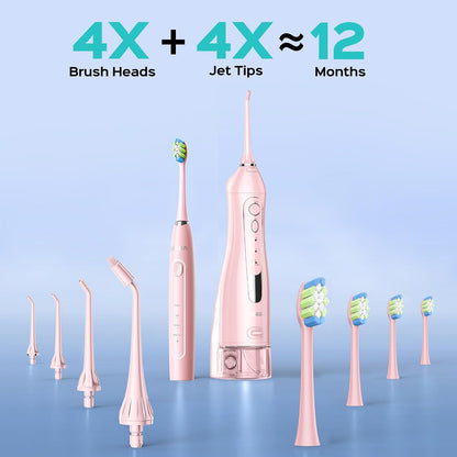 COSLUS C20C41 Water Flosser Electric Toothbrush Combo, Pink Oral Clean Kit
