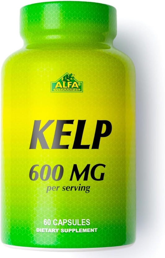 ALFA VITAMINS Kelp Supplement, 600mg of Natural Seaweed Kelp (Ascophyllum Nodosum), Rich in Iodine & Fucoidan, Supports Thyroid & Metabolic Function, Daily Vitamins for Wellness, Non GMO, 60 Tablets