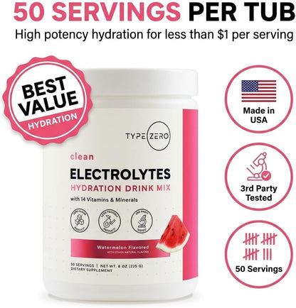 Type Zero Clean Electrolytes Hydration Powder (Watermelon) 50 Servings