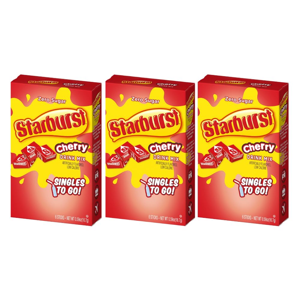 Starburst Singles To Go Powdered Drink Mix, All Pink Strawberry, 3 Boxes with 6 Packets Each - 18 Total Servings, Sugar-Free Drink Powder, Just Add Water, 6 count (Pack of 3)