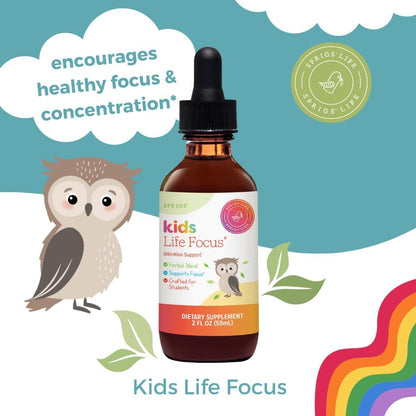 SPRIGS Kids Life Focus Supplement, 2 Fl Oz | Herbal Blend Tincture for Students to Support Concentration | Organic Herbs Ashwagandha & American Ginseng Root Help with Brain Function & Mental Clarity