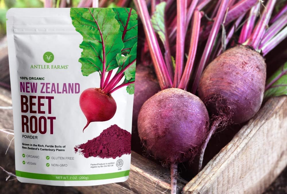 Antler Farms New Zealand Beet Root Powder - Organic, 40 Servings, 200g | 100% Pure, Freeze Dried, Raw, Vegan, Gluten Free, Naturally Rich in Nitrates for Performance & Vitality