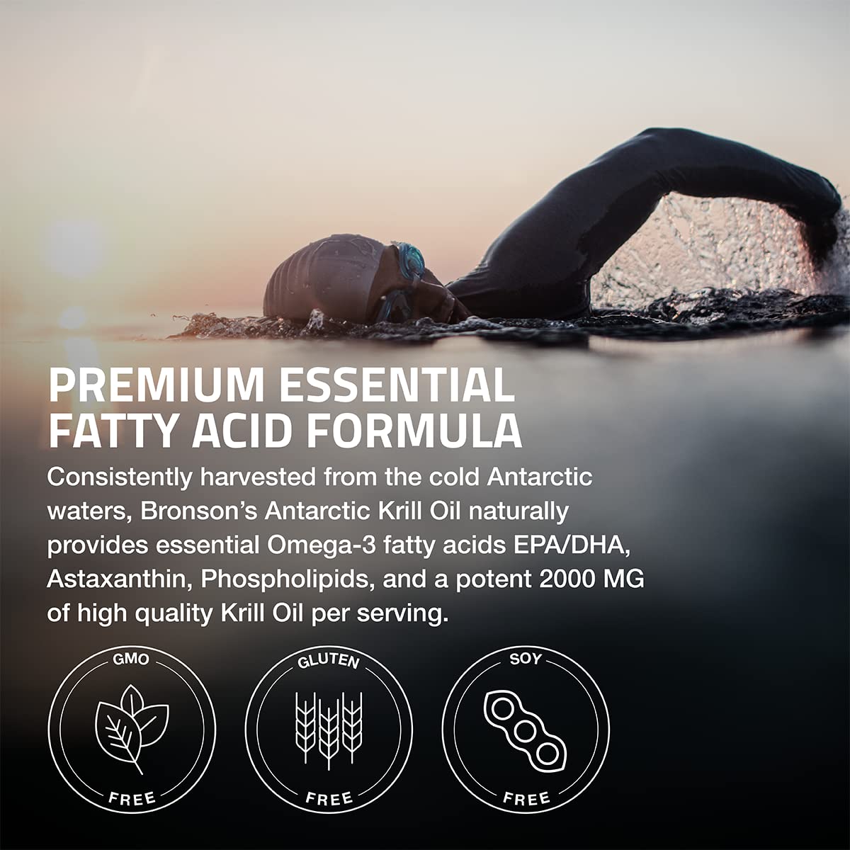 Bronson Antarctic Krill Oil 2000 mg with Omega-3s, 120 Softgels | Heavy Metal Tested, with EPA, DHA, Astaxanthin and Phospholipids, Non-GMO, Gluten Free, Soy Free