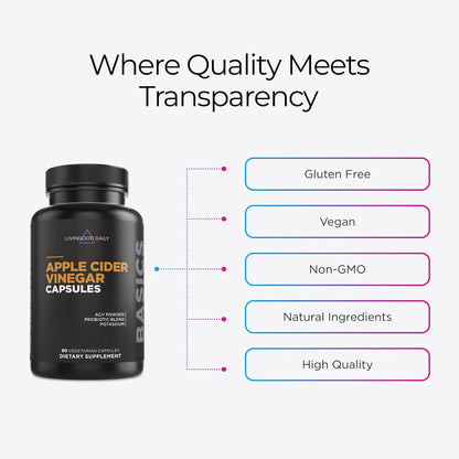 Livingood Daily Apple Cider Vinegar Capsules with The Mother (1500mg) - ACV Pills with Probiotics & Potassium for Women & Men - Supports Gut Health, Digestion, Appetite & Weight - Vegan, 90 Capsules