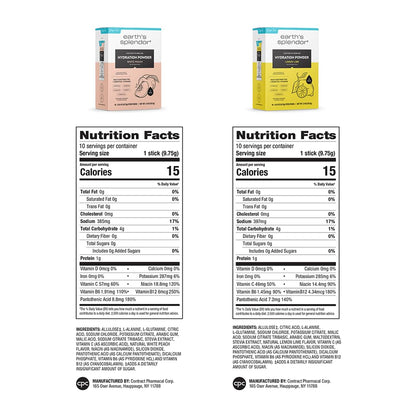 Earth's Splendor Electrolytes Powder Packets Sugar Free White Peach Hydration Sticks with Essential Vitamins for Energy & Sports Performance Travel-Friendly Single-Serve Packets for Daily Use 10 Pack