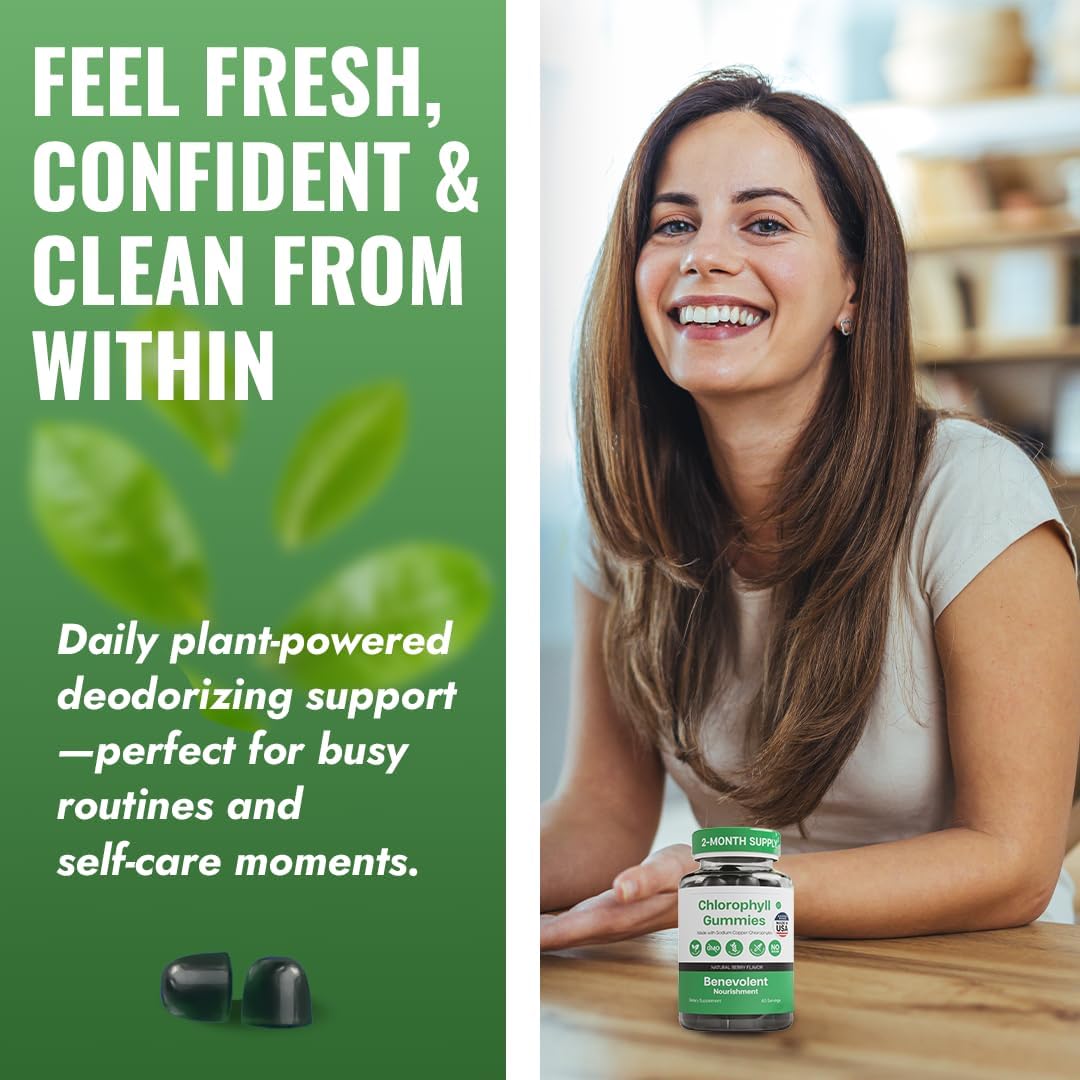 Benevolent Nourishment Chlorophyll Supplement, Detox & Immune Support, Internal Deodorizer, Gummies