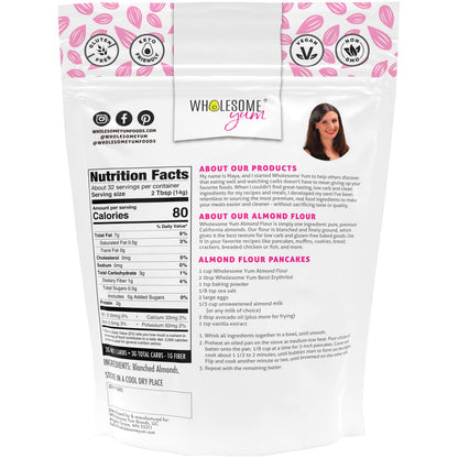 Wholesome Yum Premium Fine Blanched Almond Flour For Baking, Keto, Low Carb | Gluten Free, Keto Friendly All-Purpose Flour Substitute With Ground Almonds. Very Fine Grind, Made in USA (16oz / 1lb)