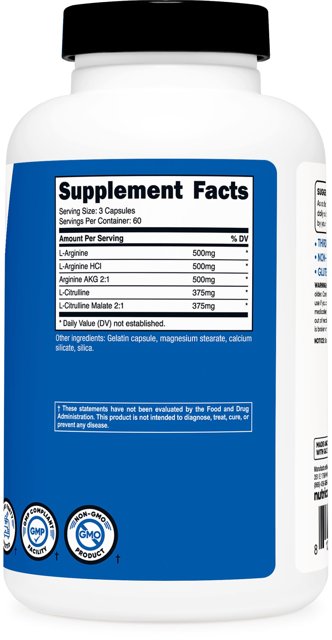 Nutricost Nitric Oxide Booster 750mg, 180 Capsules - 2250mg Per Serving - Gluten Free