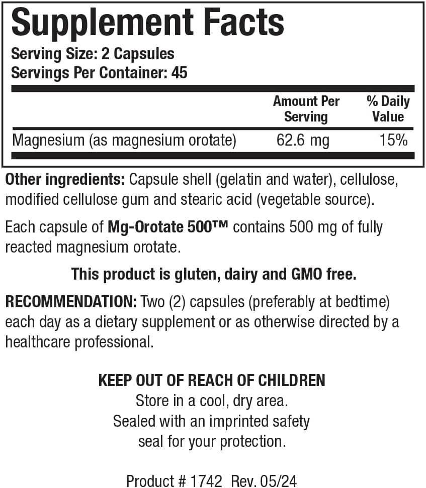 Biotics Research Mg Orotate 500mg™ Magnesium Orotate - 2 Capsules per Serving (1000mg) - Cardiovascular Support Heart Health, Overall Relaxation, Improves Sleep and Muscle Relaxation - 90 Caps