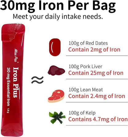 Iron Supplement, 30 Mg Iron Supplement for Women and Men, Promotes Red Blood Cell Production, Supports Iron Deficiency in Adults, 20 Ready-to-Drink Powder Sachets