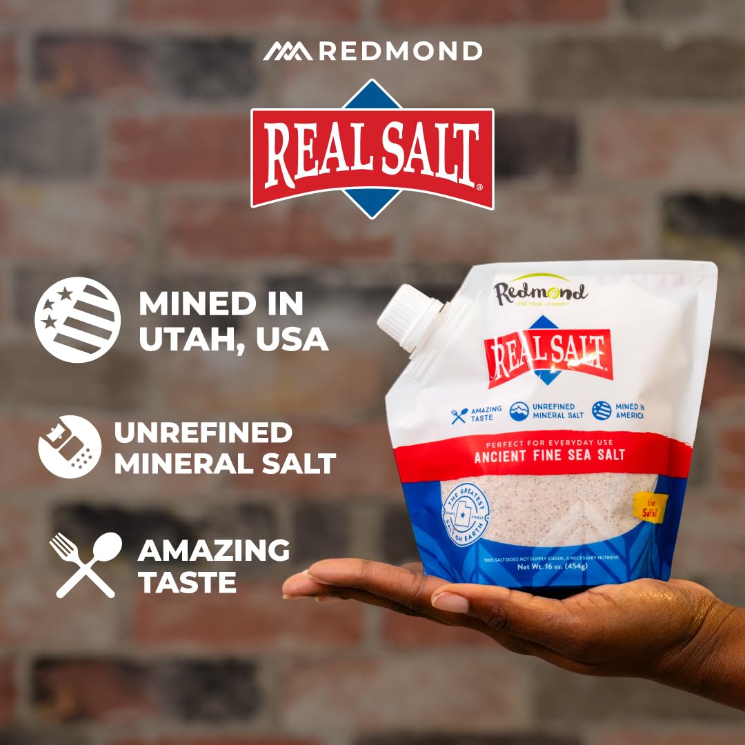 Redmond Real Salt - Ancient Fine Sea Salt, Unrefined Mineral Salt, 16 Ounce Pouch (1 Pack)