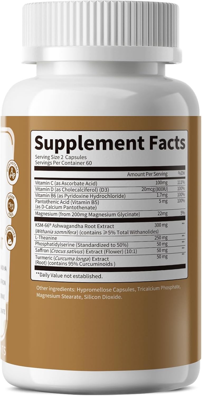 Lukaree Cortisol Supplements for Women and Men, with KSM-66® Ashwagandha | 10-IN-1 Cortisol Reducer with L-Theanine, Magnesium, Saffron & Phosphatidylserine, GMP Quality, 120 Capsules, 60-Day Supply