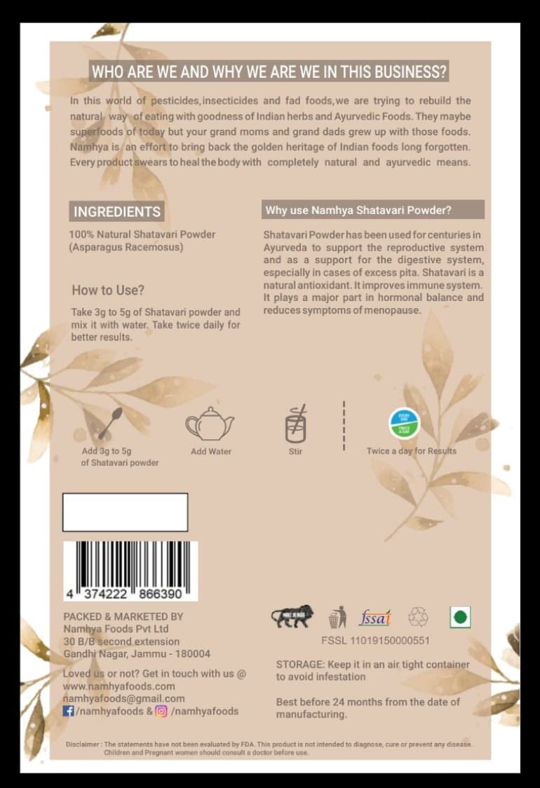 Namhya Shatavari powder - Good for menopause in women