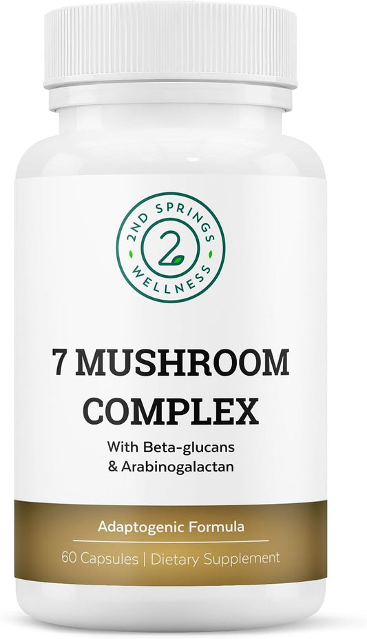 7 Organic Mushroom Complex - 7 Mushroom Supplement | Immune Support Nootropic & Adaptogenic, Lion's Mane, Chaga, Maitake, Shiitake, Reishi, Turkey Tails, Cordyceps, Capsules