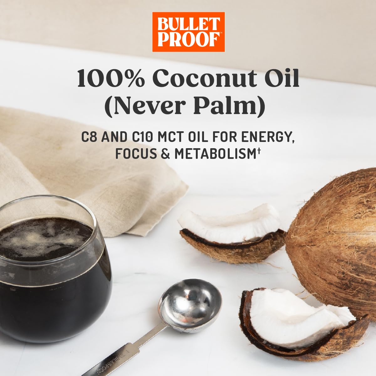 Bulletproof C8 & C10 MCT Oil, 100% Pure Coconut Oil, Triple-Distilled for Sustained Keto Energy, Unflavored, No Additives or Fillers, Non-GMO, 16 oz