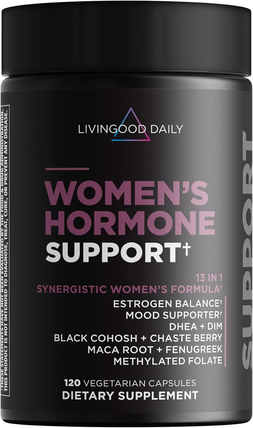 Livingood Daily Women’s Hormone Support Supplement, Estrogen Balance with Fenugreek, Black Cohosh, Chasteberry, DIM, Natural PMS & Menopause Support, Non GMO, Gluten Free, Vegetarian Capsules, 120 Ct