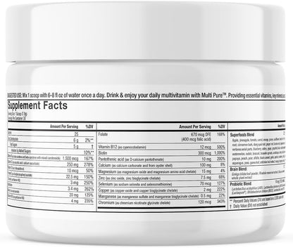Reclaim Multi Pure Lemon Lime, Immune Support, Vitamin C, Vitamin B Complex, Probiotic, Superfood Powder, Calcium, Magnesium Oxide, (30 Servings) (Lemon Lime)