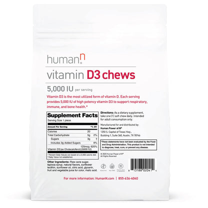 humanN Vitamin D3 Chews - High Potency Vitamin D3 5000iu (125mcg) Helps Support