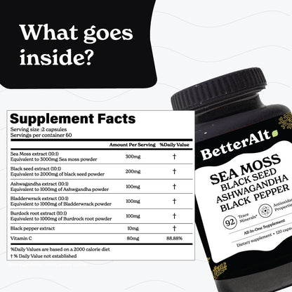Better Alt Sea Moss Capsules- Irish Sea Moss with Black Seed Oil, Ashwagandha & Black
