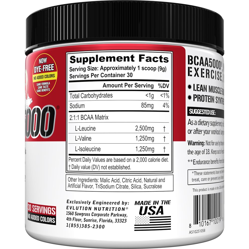 Evlution EVL BCAAs Amino Acids Powder - BCAA Powder Post Workout Recovery Drink and Stim Free Pre Workout Energy - 5g Branched Chain Amino Acids Supplement for Men - Cherry Limeade (Dye Free)