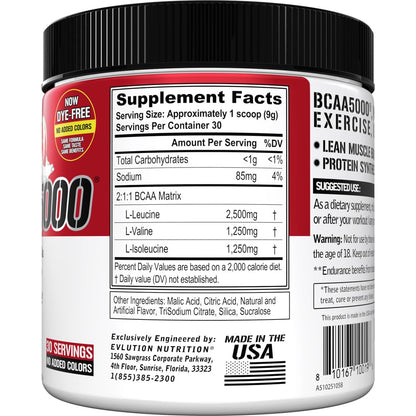 Evlution EVL BCAAs Amino Acids Powder - BCAA Powder Post Workout Recovery Drink and Stim Free Pre Workout Energy - 5g Branched Chain Amino Acids Supplement for Men - Cherry Limeade (Dye Free)