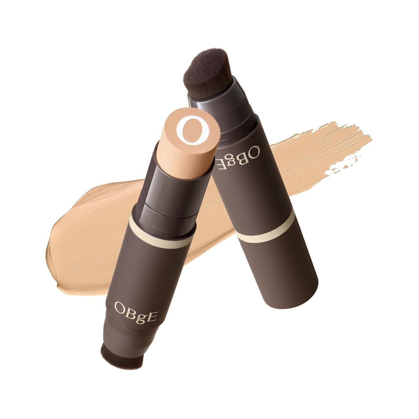 OBgE Natural Foundation Stick High Coverage with Brush #2 Beige, 0.49oz | Seamless Matte Finish, Immediate Pore Blurring, All-Day Shine Control, All-In-One Korean Makeup, Built In Detachable Brush