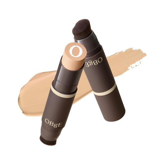 OBgE Natural Foundation Stick High Coverage with Brush #2 Beige, 0.49oz | Seamless Matte Finish, Immediate Pore Blurring, All-Day Shine Control, All-In-One Korean Makeup, Built In Detachable Brush